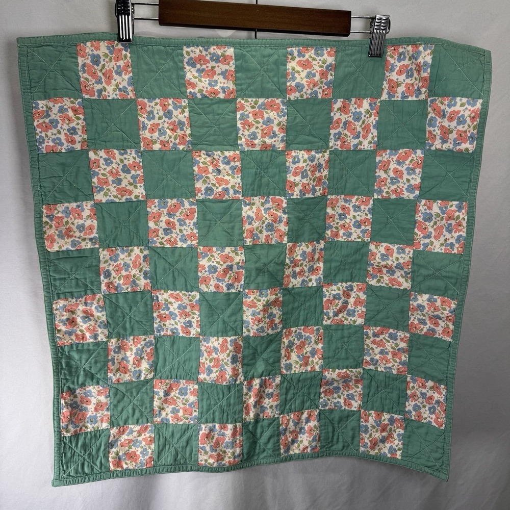 Vintage Handmade Quilt Baby Toddler Security Or Doll Blanket Block Design 22x22